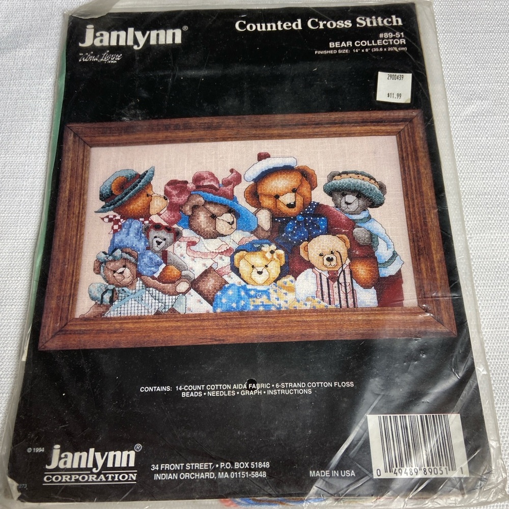 Janlynn Vtg Counted Cross Stitch Bear Collector New